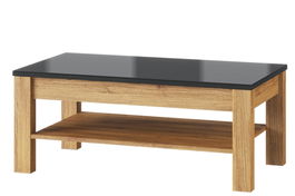 Masa de cafea din pal si sticla Kama 41 Stejar / Negru, L110xl60xH46 cm
