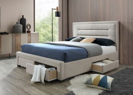 Pat tapitat cu stofa, cu 4 sertare Chester Dark Beige