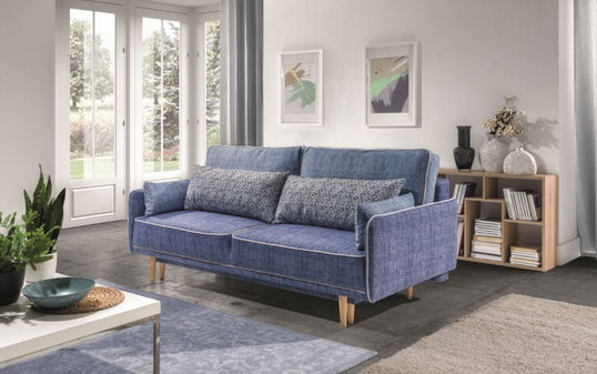 Canapea Sinuo Extensibila cu Arcuri Ondulate si Spuma Poliuretanica, 2 Locuri, Suprafata de Dormit 200x150 cm, Perne Incluse, l210xA100xH94 cm