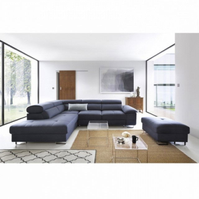 Coltar Casto Extensibil cu Arcuri Ondulate si Spuma Poliuretanica HR, Sezlong pe Stanga, Suprafata de Dormit 193x125 cm, cu Lada de Depozitare, Tetiere Reglabile, l285xA237xH78 cm