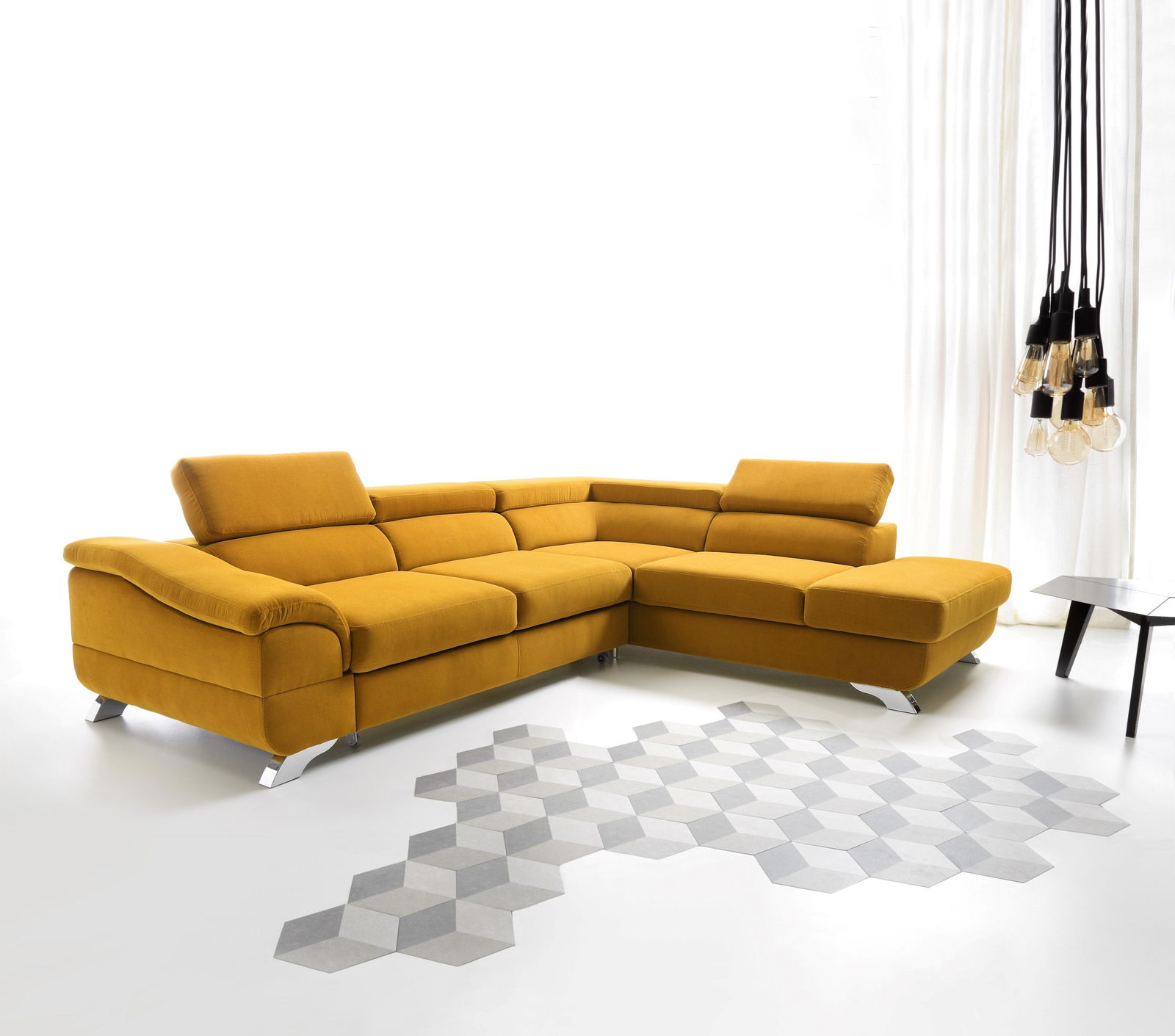 Coltar Leon Extensibil cu Arcuri Ondulate si Spuma Poliuretanica, Sezlong pe Dreapta, Suprafata de Dormit 197x126 cm, cu Lada de Depozitare, Tetiere Reglabile, l272xA219xH68 cm