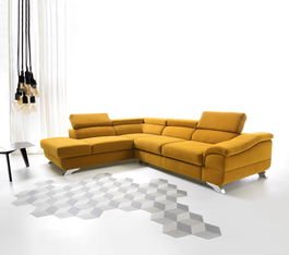 Coltar Leon Extensibil cu Arcuri Ondulate si Spuma Poliuretanica, Sezlong pe Stanga, Suprafata de Dormit 197x126 cm, cu Lada de Depozitare, Tetiere Reglabile, l272xA219xH68 cm