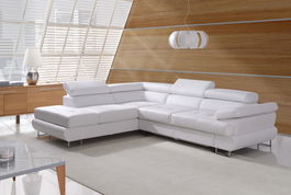 Coltar Luther Extensibil cu Arcuri Ondulate si Spuma Poliuretanica, Sezlong pe Stanga, Suprafata de Dormit 200x125 cm, cu Lada de Depozitare, Cotiera si Tetiere Reglabile, l275xA225xH71 cm