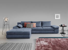 Coltar Banes Extensibil cu Arcuri Ondulate si Spuma Poliuretanica, Universal (pe Stanga sau pe Dreapta), Suprafata de Dormit 245x140 cm, cu Lada de Depozitare, Perne Incluse, l313xA215xH82 cm