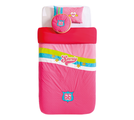 Set cuvertura pat copii si 2 perne decorative Bipinky Pink