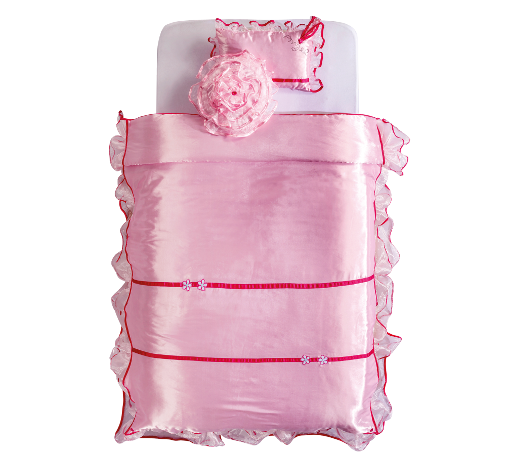 Set cuvertura pat copii si 2 perne decorative Lady Pink