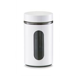 Recipient pentru depozitare Visual, metal si sticla, White 900 ml, Ø 10,2xH18 cm