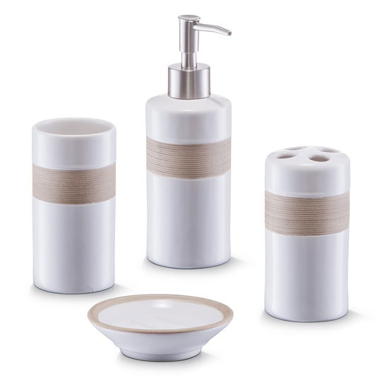 Set 4 accesorii pentru baie din ceramica, Beige / Brown