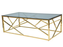 Masa de cafea din sticla si metal, Estacio A Fumuriu / Auriu, L120xl60xH40 cm