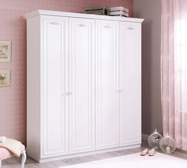 Dulap din pal cu 4 usi, pentru copii si tineret, Romantica Alb, l188xA56xH214 cm