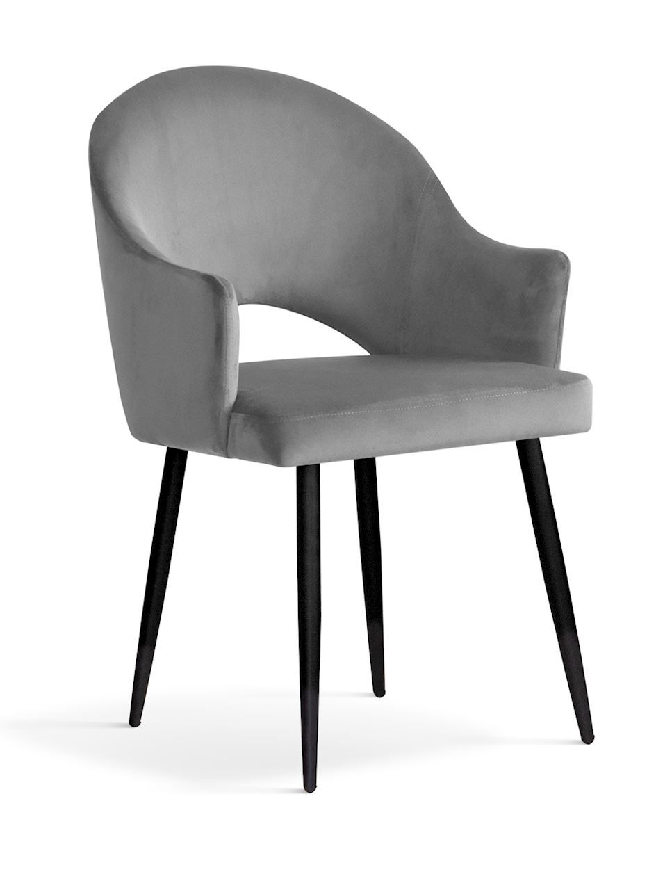 Scaun tapitat cu stofa si picioare metalice Goda Velvet Gri / Negru, l54xA58xH87 cm