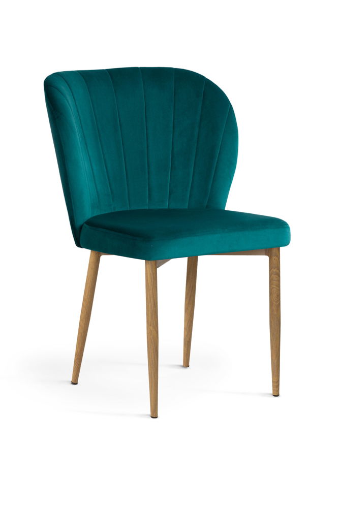 Scaun tapitat cu stofa si picioare metalice Shelly Velvet Turcoaz / Stejar, l58xA63xH86 cm