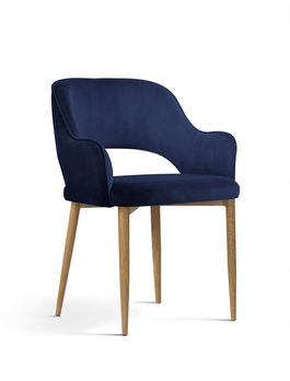 Scaun tapitat cu stofa si picioare metalice Mercy Velvet Bleumarin / Stejar, l53xA60xH79 cm