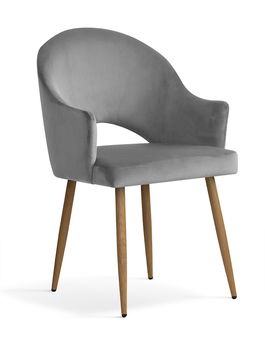 Scaun tapitat cu stofa, cu picioare metalice Goda Velvet Gri / Stejar, l54xA58xH87 cm