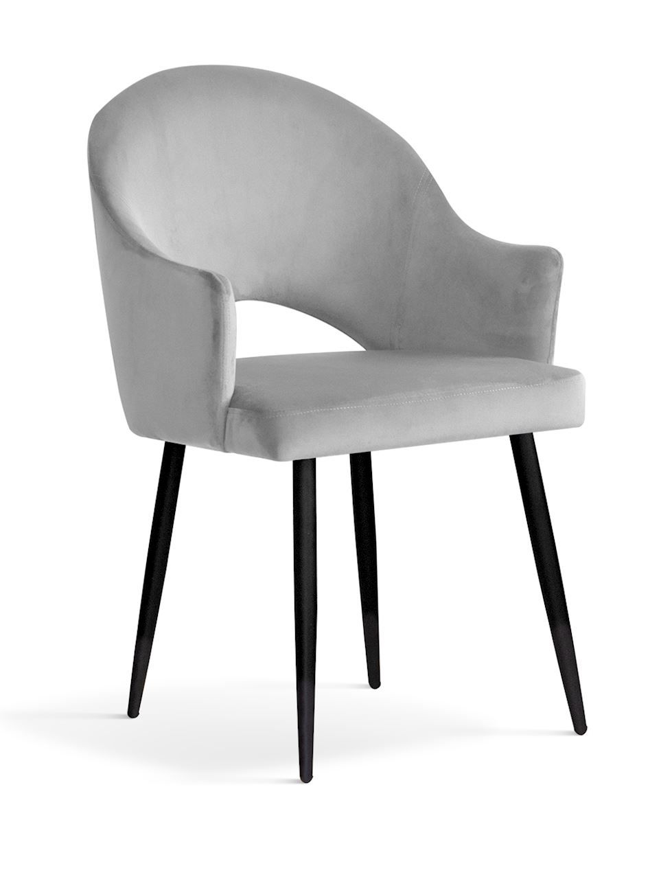 Scaun tapitat cu stofa si picioare metalice Goda Velvet Argintiu / Negru, l54xA58xH87 cm