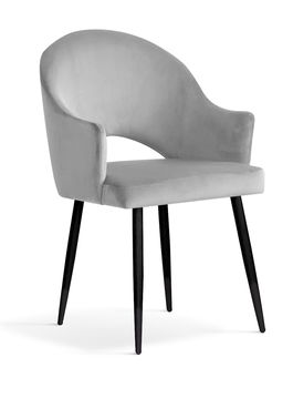 Scaun tapitat cu stofa si picioare metalice Goda Velvet Argintiu / Negru, l54xA58xH87 cm