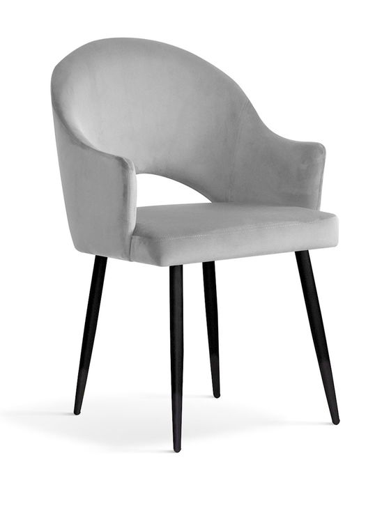 Scaun tapitat cu stofa si picioare metalice Goda Velvet Argintiu / Negru, l54xA58xH87 cm