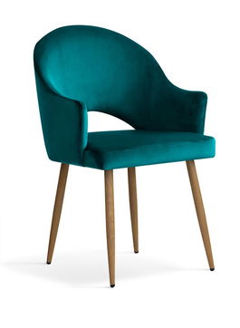Scaun tapitat cu stofa, cu picioare metalice Goda Velvet Turcoaz / Stejar, l54xA58xH87 cm