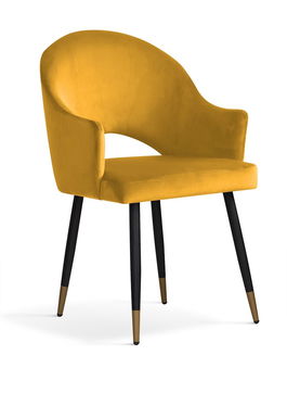 Scaun tapitat cu stofa si picioare metalice Goda Velvet Mustariu / Negru / Auriu, l54xA58xH87 cm