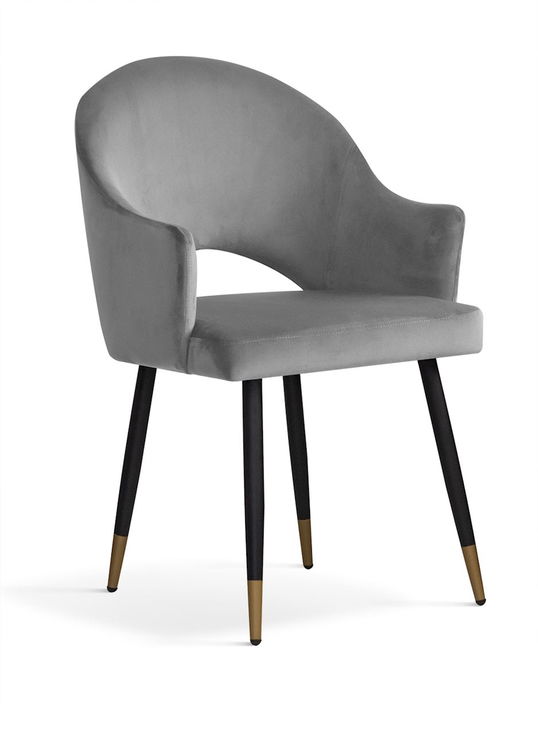 Scaun tapitat cu stofa si picioare metalice Goda Velvet Gri / Negru / Auriu, l54xA58xH87 cm
