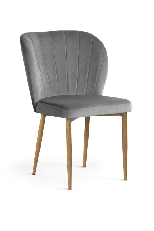 Scaun tapitat cu stofa si picioare metalice Shelly Velvet Gri / Stejar, l58xA63xH86 cm