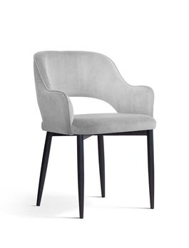 Scaun tapitat cu stofa si picioare metalice Mercy Velvet Argintiu / Negru, l53xA60xH79 cm