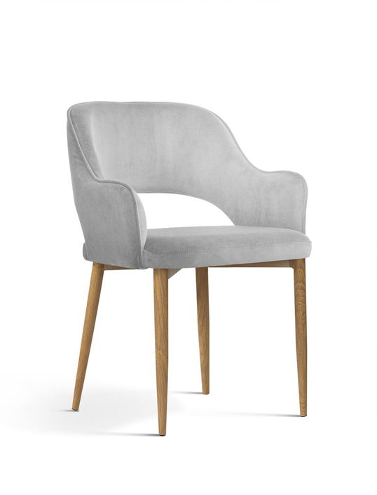 Scaun tapitat cu stofa si picioare metalice Mercy Velvet Argintiu / Stejar, l53xA60xH79 cm