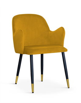 Scaun tapitat cu stofa si picioare metalice Camel Velvet Mustariu / Negru / Auriu, l58xA63xH84 cm