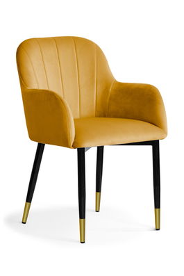 Scaun tapitat cu stofa si picioare metalice Tulip Velvet Mustariu / Negru / Auriu, l55xA57xH84 cm