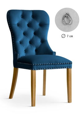 Scaun tapitat cu stofa si picioare din lemn Madame Velvet Bleumarin / Stejar, l51xA63xH99 cm