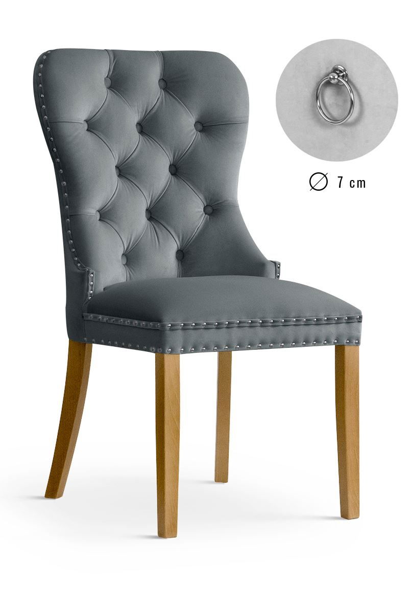 Scaun tapitat cu stofa si picioare din lemn Madame Velvet Gri / Stejar, l51xA63xH99 cm