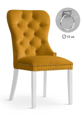 Scaun tapitat cu stofa si picioare din lemn Madame II Velvet Mustariu / Alb, l51xA63xH99 cm