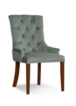 Scaun tapitat cu stofa si picioare din lemn August Velvet Gri / Nuc, l59xA70xH96 cm