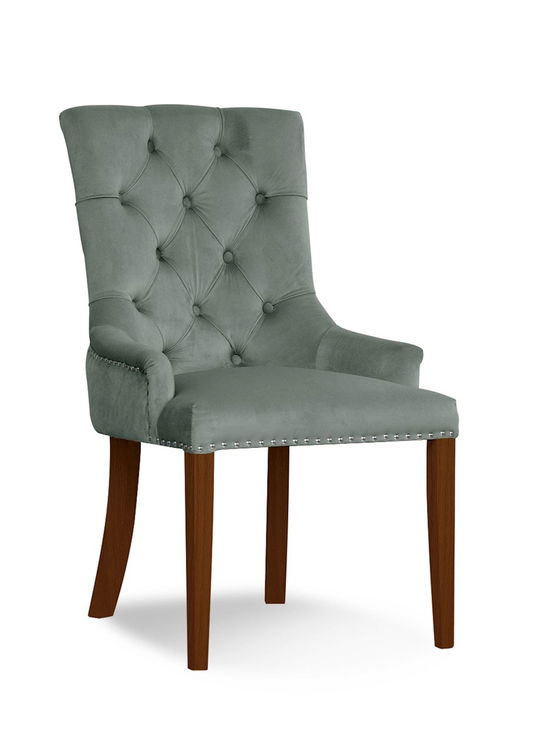 Scaun tapitat cu stofa si picioare din lemn August Velvet Gri / Nuc, l59xA70xH96 cm