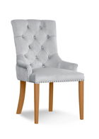 Scaun tapitat cu stofa si picioare din lemn August Velvet Argintiu / Stejar, l59xA70xH96 cm