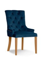 Scaun tapitat cu stofa si picioare din lemn August Velvet Bleumarin / Stejar, l59xA70xH96 cm