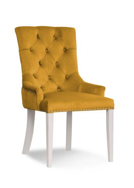 Scaun tapitat cu stofa si picioare din lemn August Velvet Mustariu / Alb, l59xA70xH96 cm