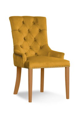 Scaun tapitat cu stofa si picioare din lemn August Velvet Mustariu / Stejar, l59xA70xH96 cm
