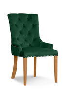 Scaun tapitat cu stofa si picioare din lemn August Velvet Verde / Stejar, l59xA70xH96 cm