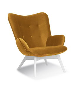 Fotoliu fix tapitat cu stofa, cu picioare din lemn Cherub Honey / White, l79xA91xH93 cm