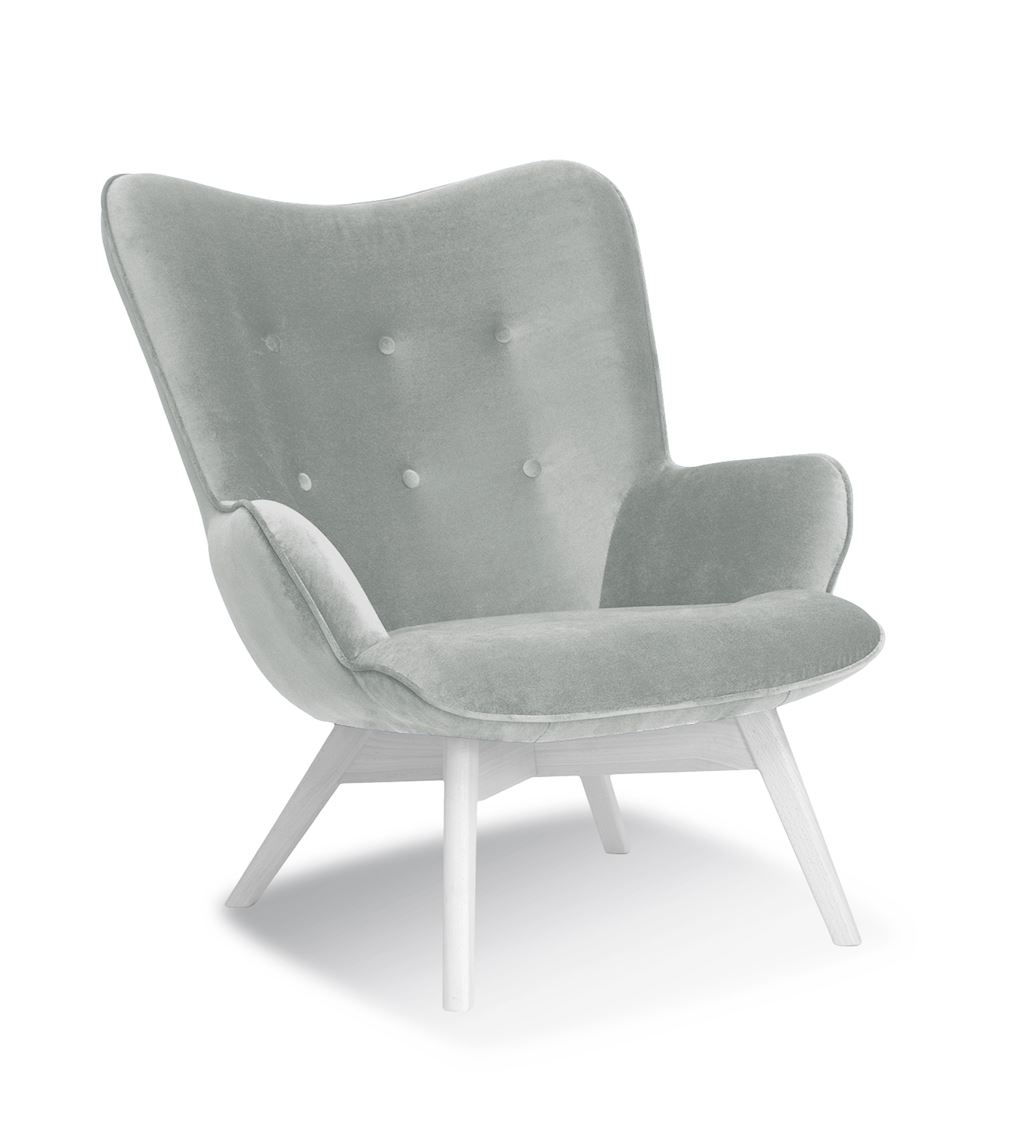 Fotoliu fix tapitat cu stofa, cu picioare din lemn Cherub Silver / White, l79xA91xH93 cm
