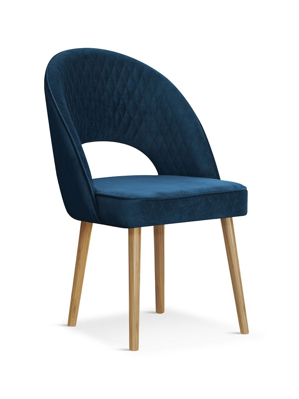 Scaun tapitat cu stofa si picioare metalice Ponte Velvet Bleumarin / Stejar, l56xA63xH89 cm