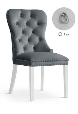 Scaun tapitat cu stofa si picioare din lemn Madame Velvet Gri / Alb, l51xA63xH99 cm