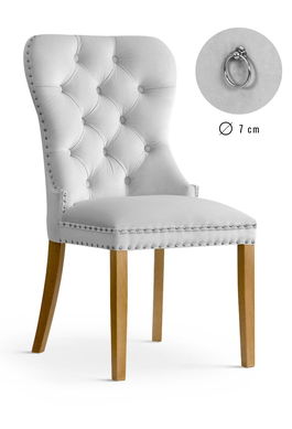 Scaun tapitat cu stofa si picioare din lemn Madame Velvet Argintiu / Stejar, l51xA63xH99 cm