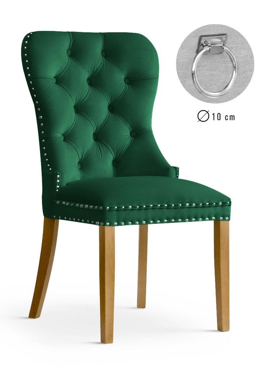 Scaun tapitat cu stofa si picioare din lemn Madame II Velvet Verde / Stejar, l51xA63xH99 cm
