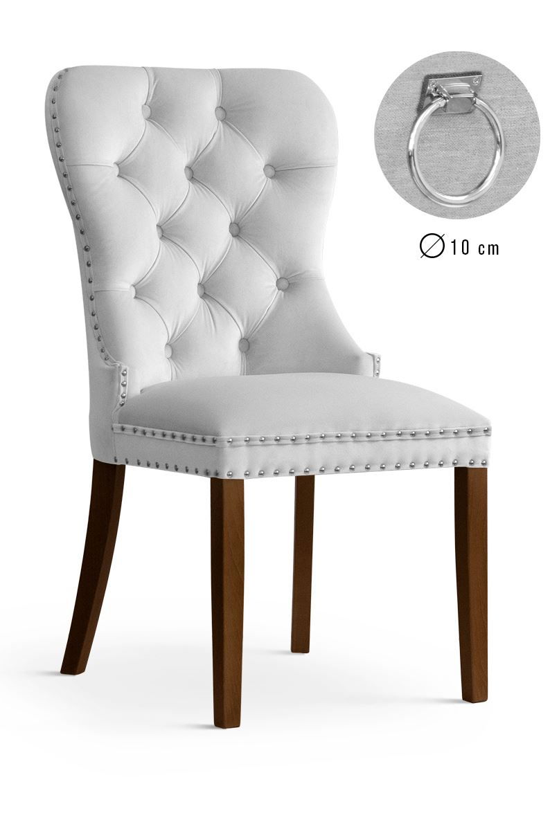 Scaun tapitat cu stofa si picioare din lemn Madame II Velvet Argintiu / Nuc, l51xA63xH99 cm