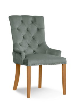 Scaun tapitat cu stofa si picioare din lemn August Velvet Gri / Stejar, l59xA70xH96 cm