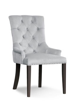 Scaun tapitat cu stofa si picioare din lemn August Velvet Argintiu / Negru, l59xA70xH96 cm