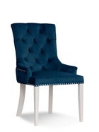 Scaun tapitat cu stofa si picioare din lemn August Velvet Bleumarin / Alb, l59xA70xH96 cm