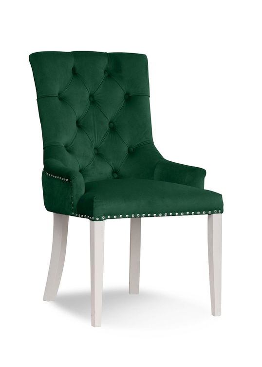 Scaun tapitat cu stofa si picioare din lemn August Velvet Verde / Alb, l59xA70xH96 cm